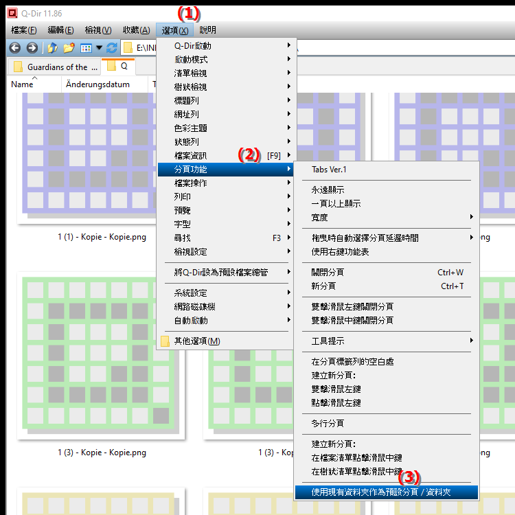 如何將目前資料夾設定為檔案總管的預設標籤